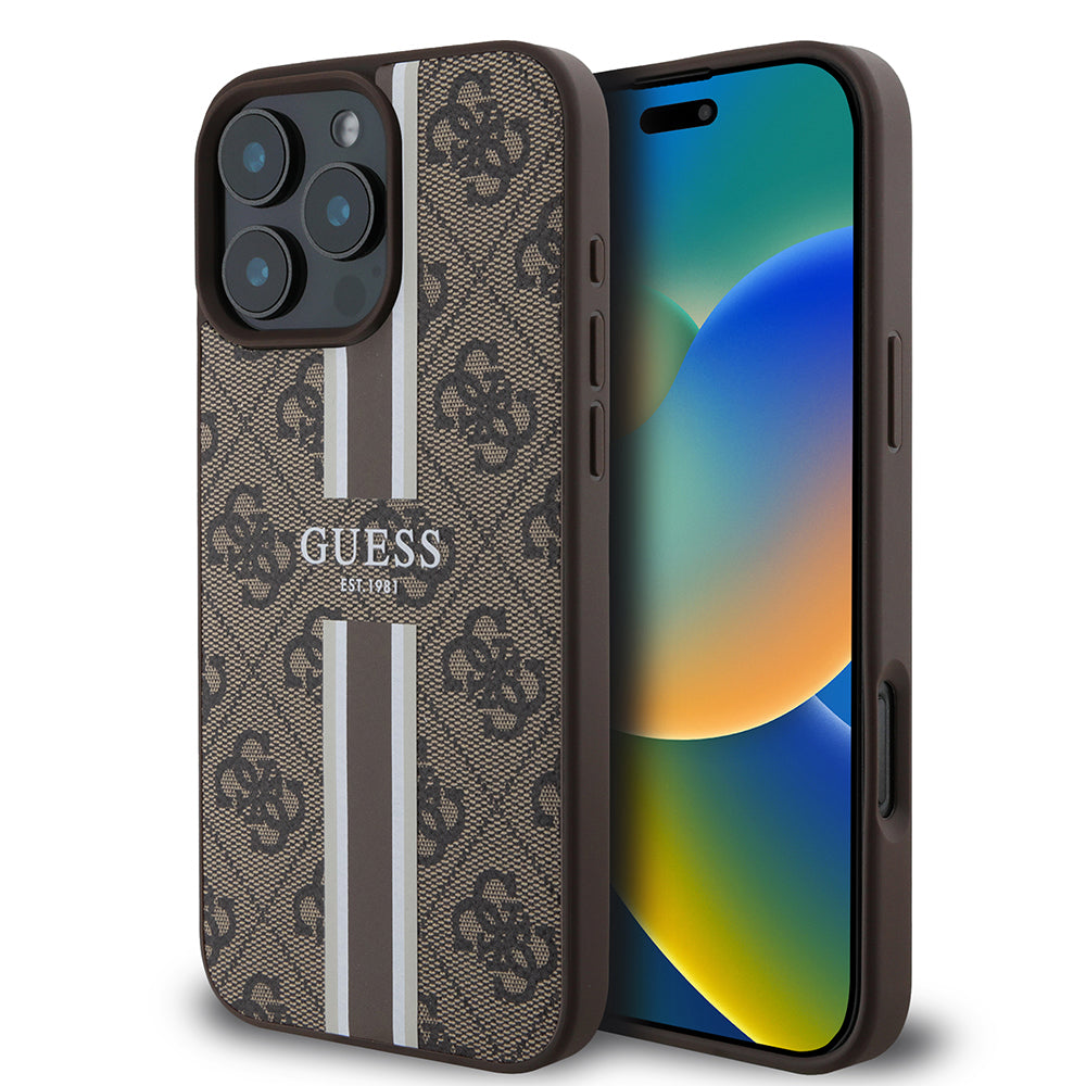MagSafe futrola za Apple iPhone 16 Pro Max, Guess, 4G Printed Stripes, smeđa