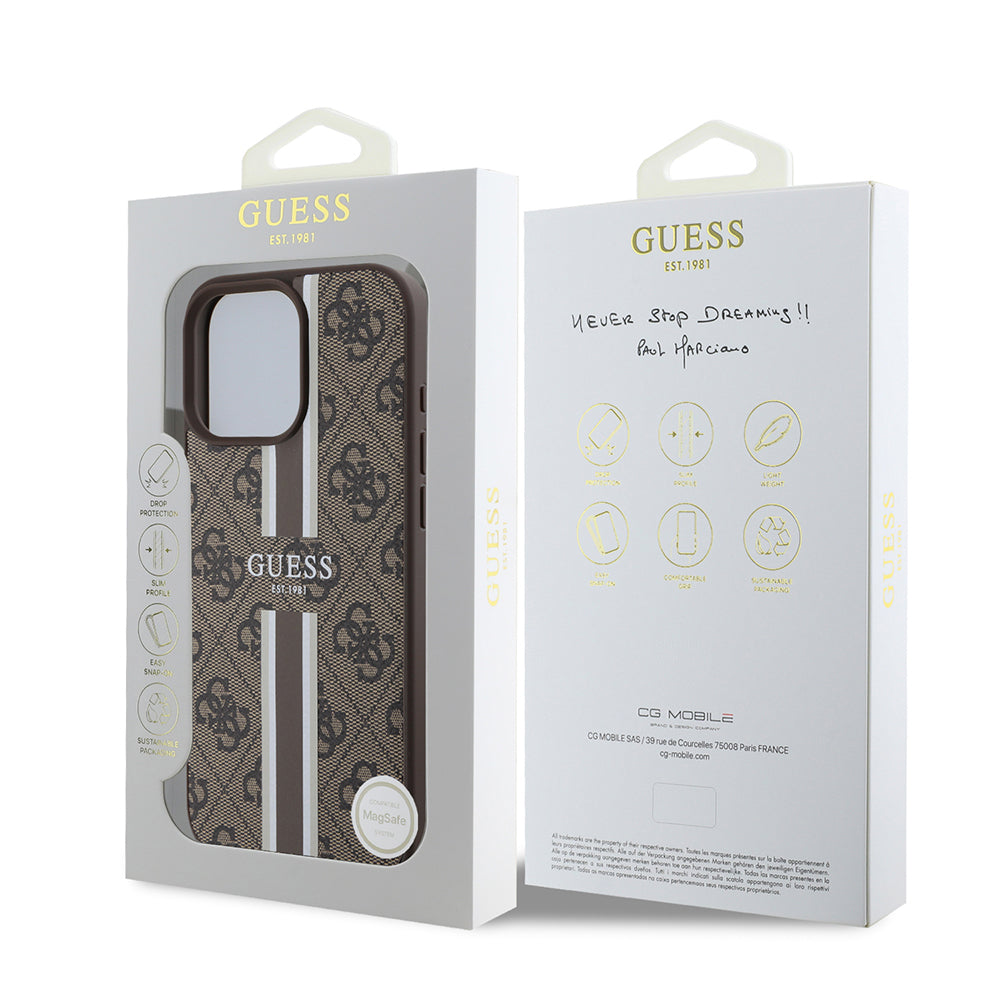 MagSafe futrola za Apple iPhone 16 Pro Max, Guess, 4G Printed Stripes, smeđa