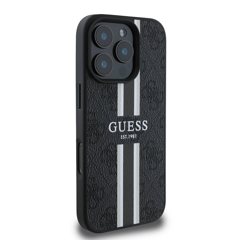 MagSafe futrola za Apple iPhone 16 Pro Max, Guess, 4G Printed Stripes, Crna