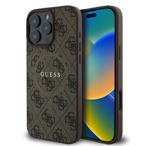 MagSafe futrola za Apple iPhone 16 Pro Max, Guess, 4G Ring Classic Logo, smeđa