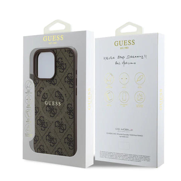 MagSafe futrola za Apple iPhone 16 Pro Max, Guess, 4G Ring Classic Logo, smeđa