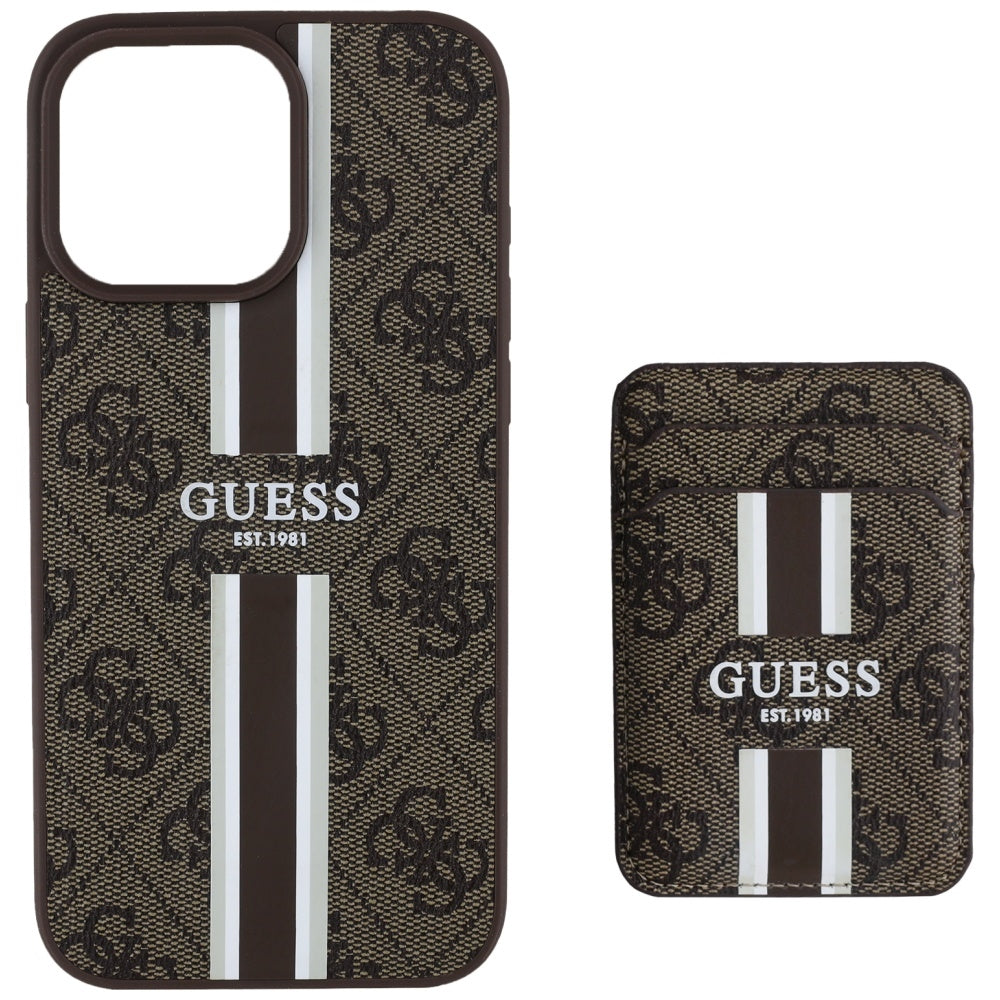 Futrola MagSafe za Apple iPhone 16 Pro Max, Guess, Cardslot 4G Stripes, Smeđa