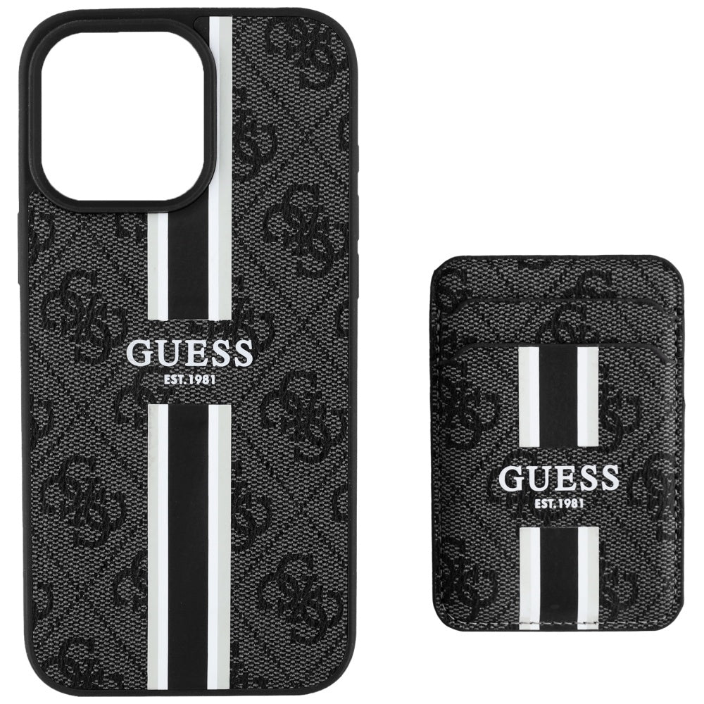 Futrola MagSafe za Apple iPhone 16 Pro Max, Guess, Cardslot 4G Stripes, Crna
