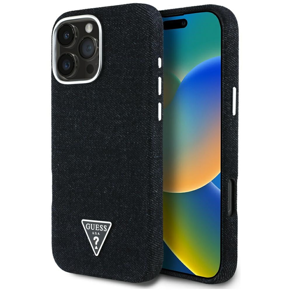 MagSafe futrola za Apple iPhone 16 Pro Max, Guess, Denim Triangle Logo, Crna