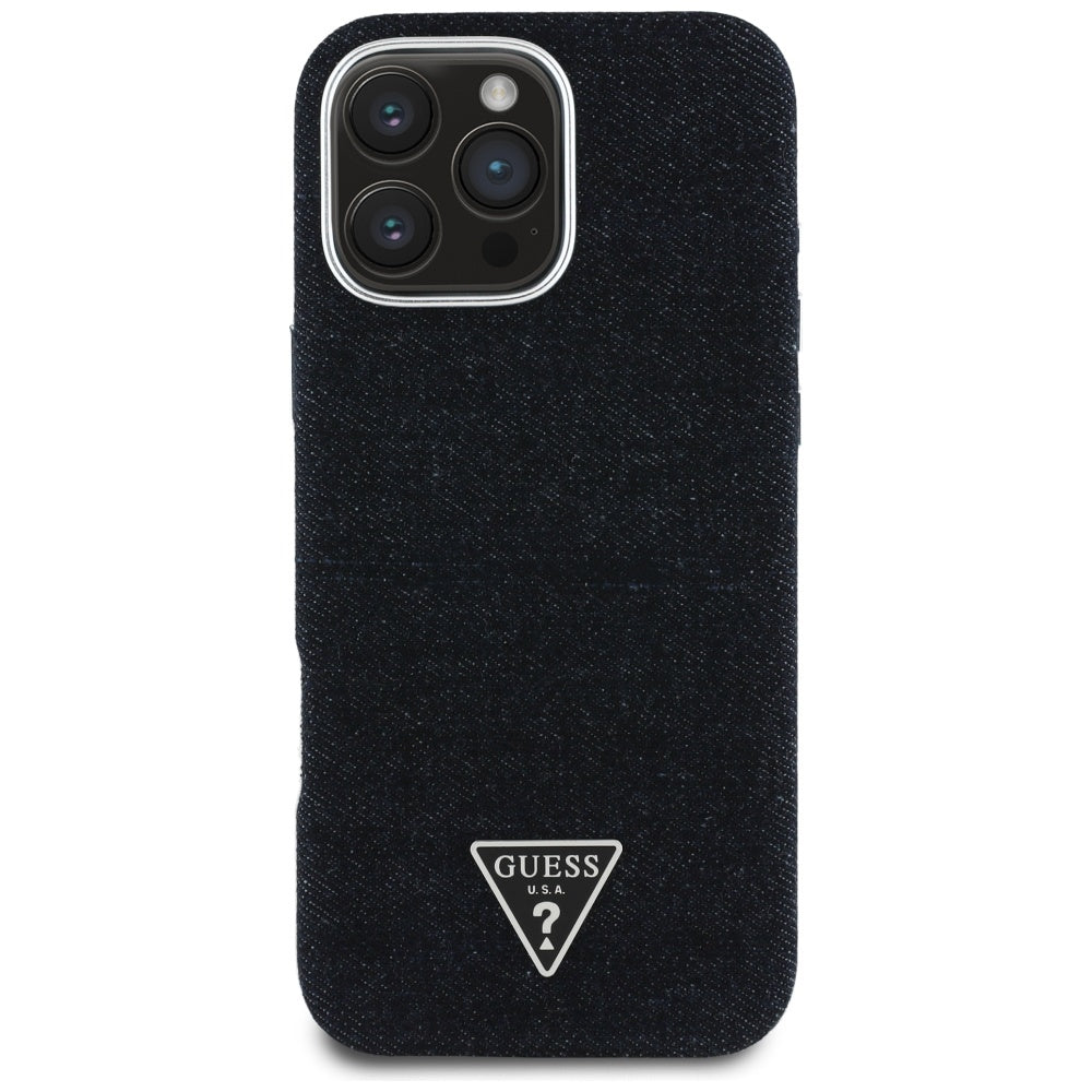 MagSafe futrola za Apple iPhone 16 Pro Max, Guess, Denim Triangle Logo, Crna
