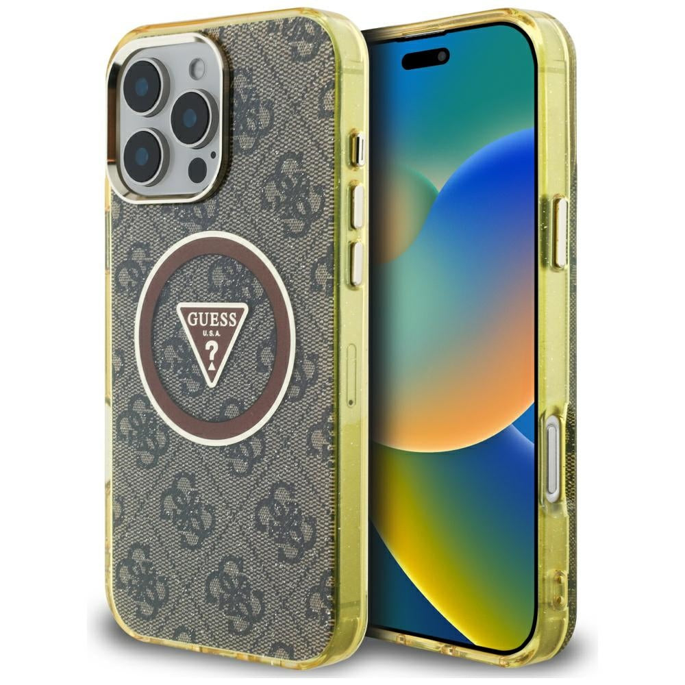 MagSafe futrola za Apple iPhone 16 Pro Max, Guess, IML Glitter 4G Circle Triangle, smeđa
