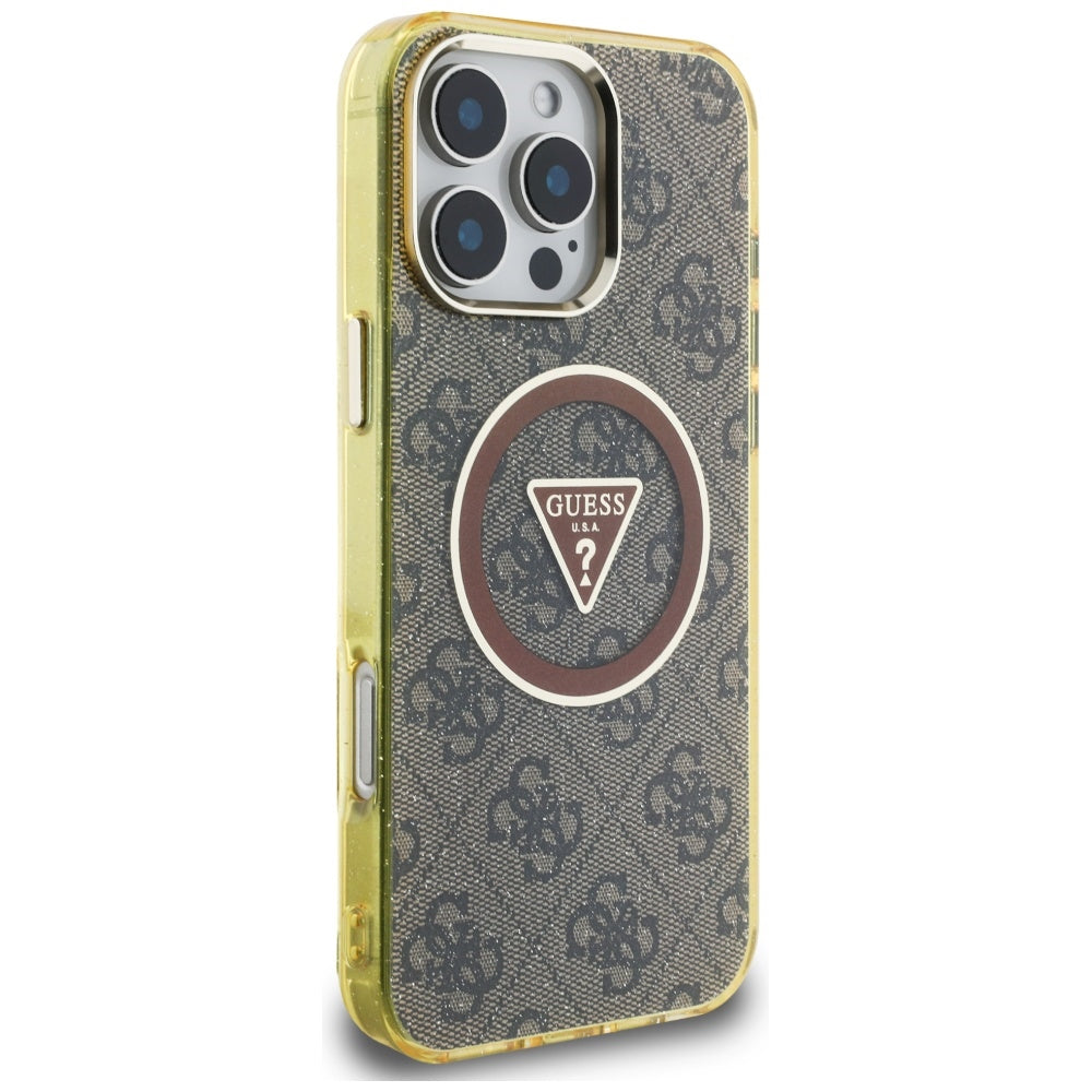 MagSafe futrola za Apple iPhone 16 Pro Max, Guess, IML Glitter 4G Circle Triangle, smeđa