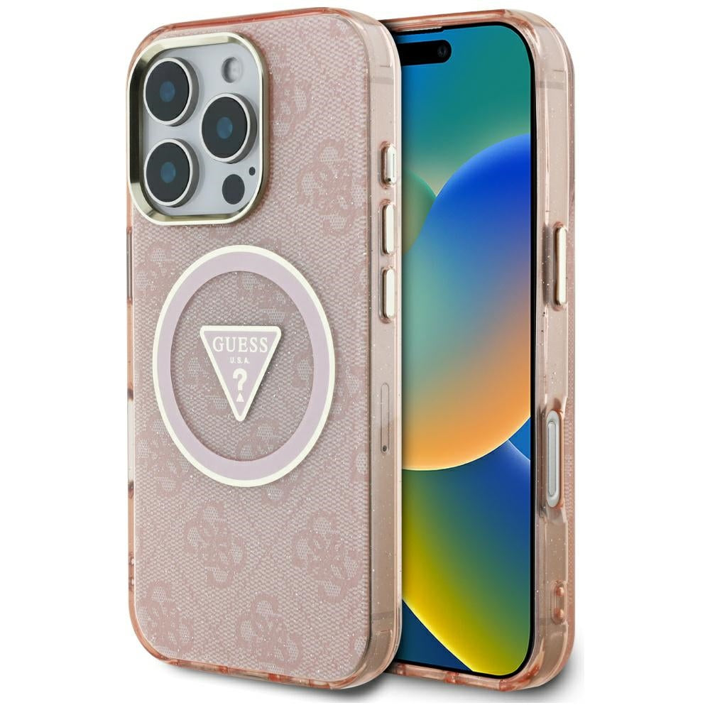 MagSafe futrola za Apple iPhone 16 Pro Max, Guess, IML Glitter 4G Circle Triangle, Roza