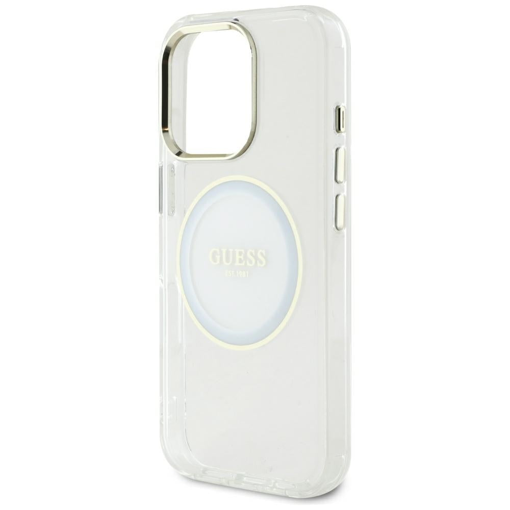 Husa MagSafe za Apple iPhone 16 Pro Max, Guess, IML Metal Colored Circle, Bijela