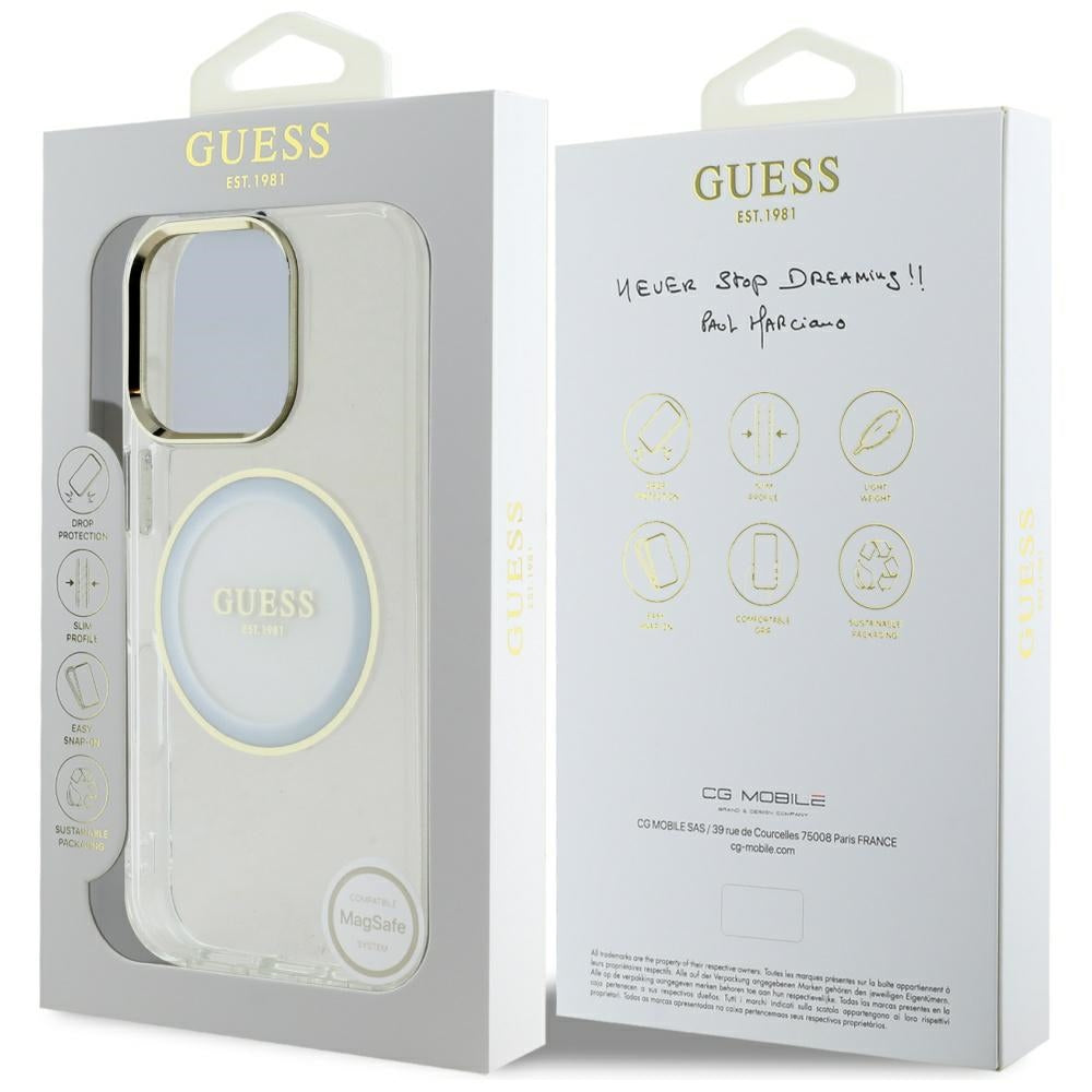 Husa MagSafe za Apple iPhone 16 Pro Max, Guess, IML Metal Colored Circle, Bijela