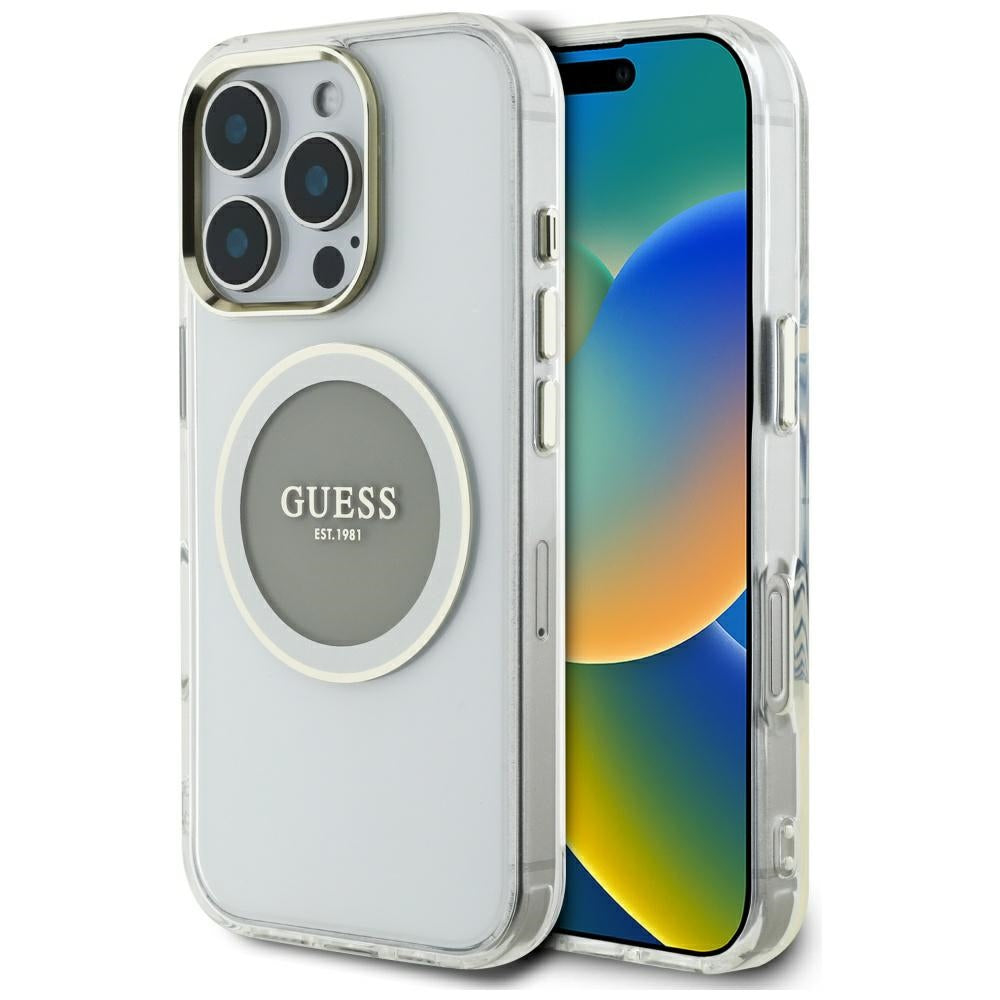 Futrola MagSafe za Apple iPhone 16 Pro Max, Guess, IML Metal Colored Circle, Siva