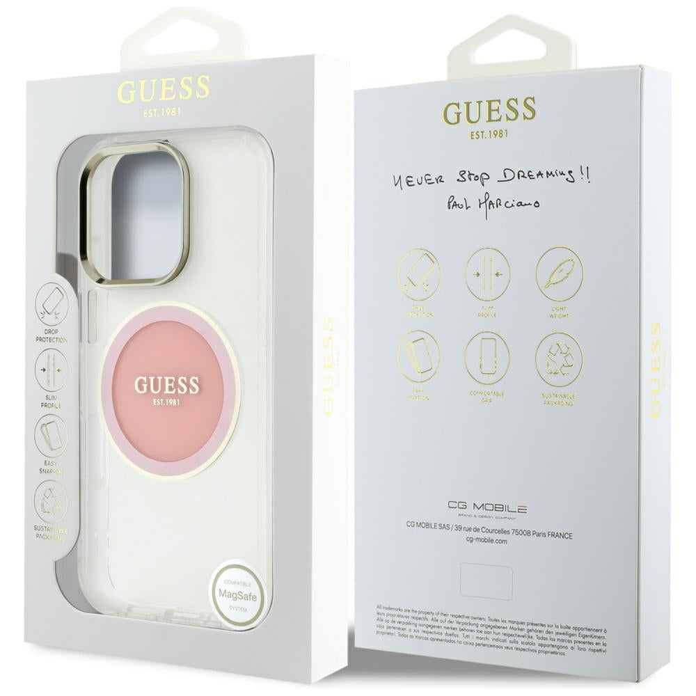 Futrola MagSafe za Apple iPhone 16 Pro Max, Guess, IML Metal Colored Circle, Roza