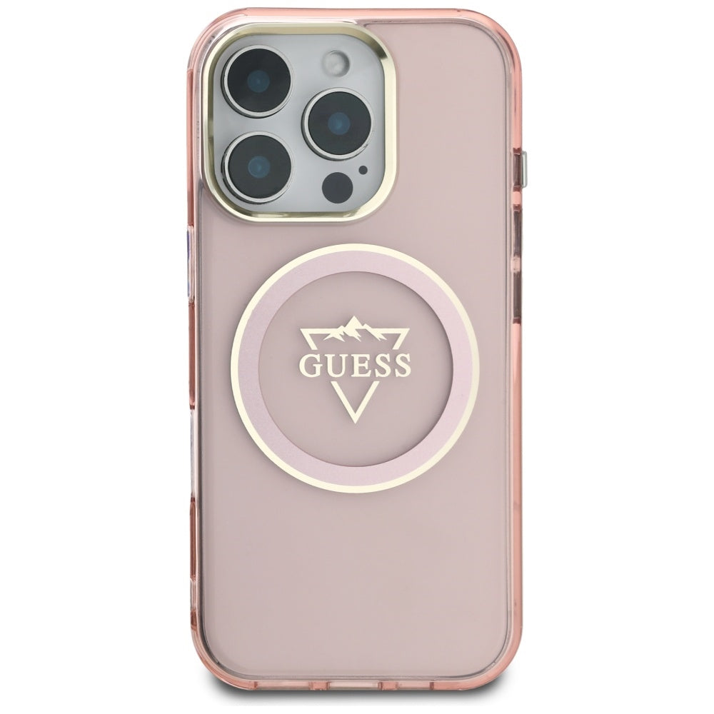 MagSafe futrola za Apple iPhone 16 Pro Max, Guess, IML Metal Mountain Logo, Roza