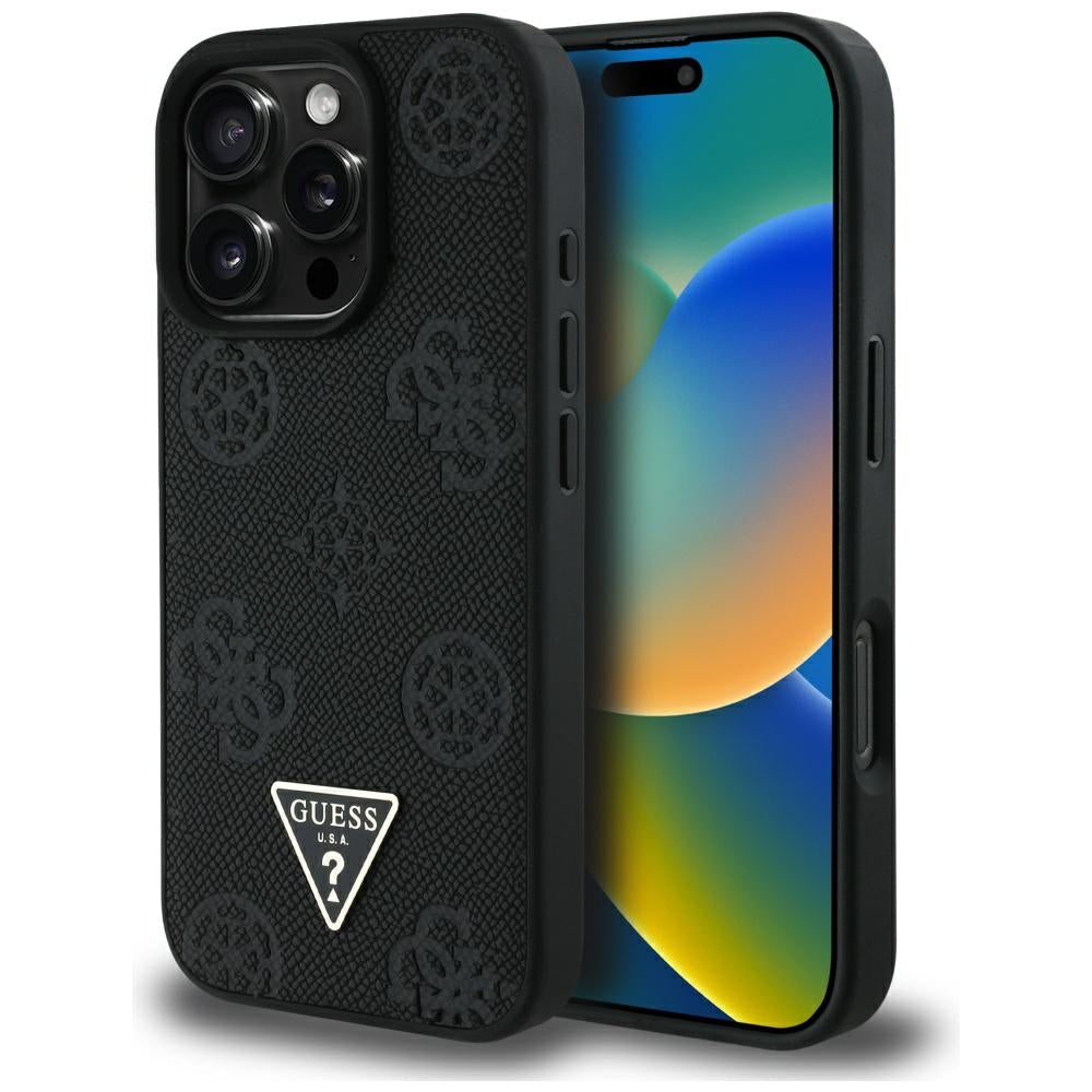 MagSafe futrola za Apple iPhone 16 Pro Max, Guess, Peony Grained Hot Stamp Triangle, Crna
