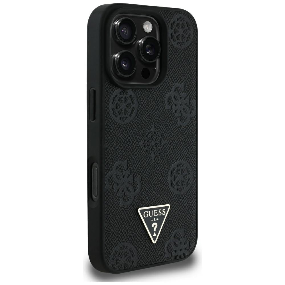 MagSafe futrola za Apple iPhone 16 Pro Max, Guess, Peony Grained Hot Stamp Triangle, Crna
