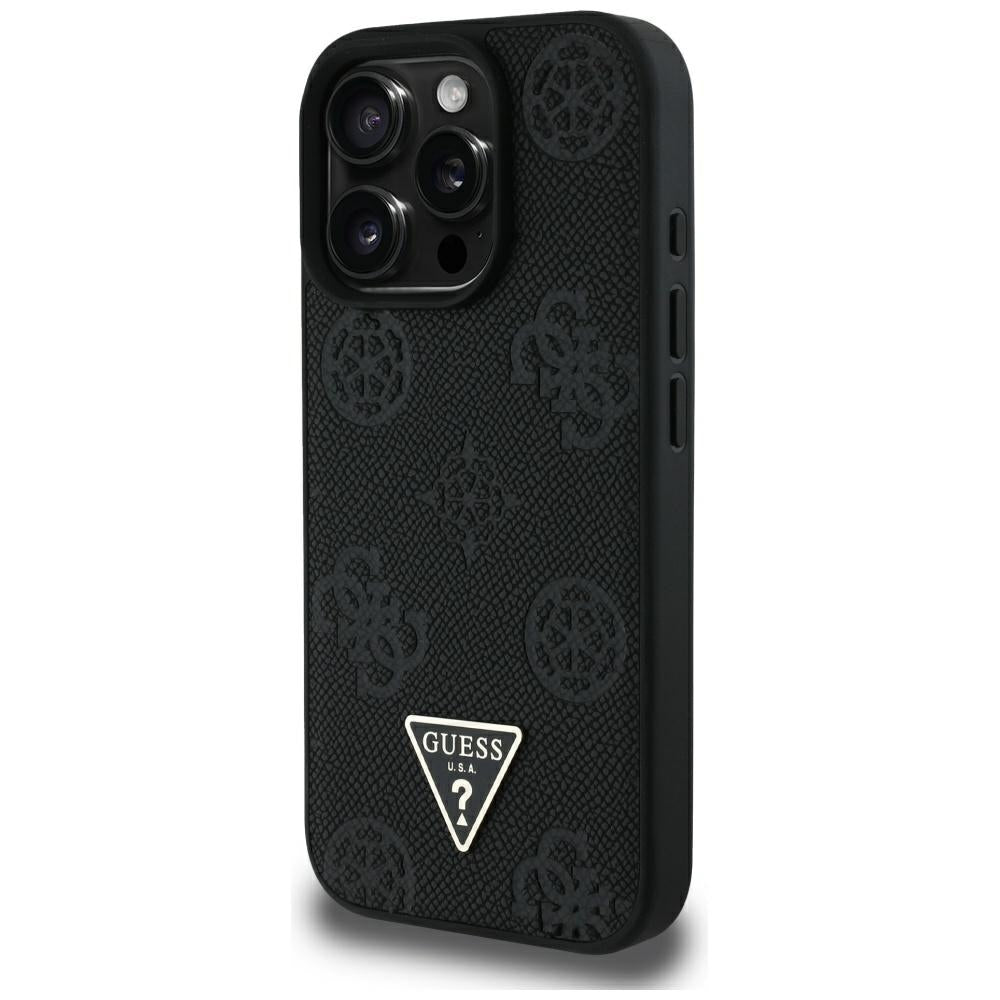 MagSafe futrola za Apple iPhone 16 Pro Max, Guess, Peony Grained Hot Stamp Triangle, Crna