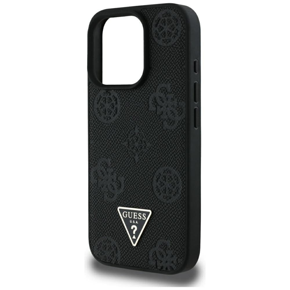 MagSafe futrola za Apple iPhone 16 Pro Max, Guess, Peony Grained Hot Stamp Triangle, Crna