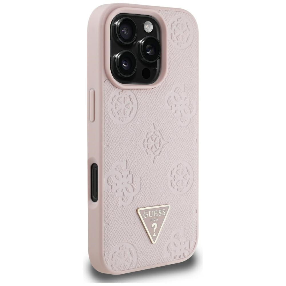 MagSafe futrola za Apple iPhone 16 Pro Max, Guess, Peony Grained Hot Stamp Triangle, Roza