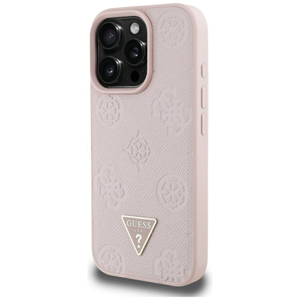 MagSafe futrola za Apple iPhone 16 Pro Max, Guess, Peony Grained Hot Stamp Triangle, Roza