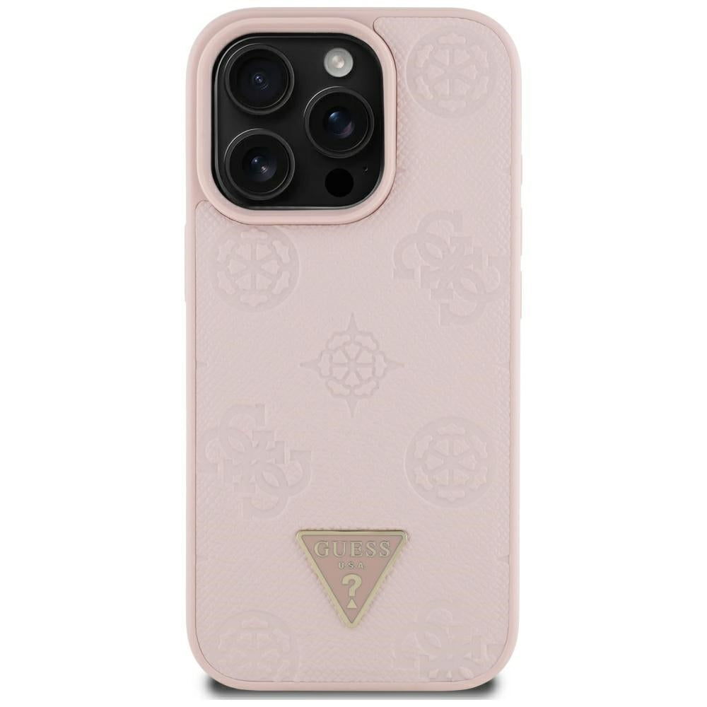MagSafe futrola za Apple iPhone 16 Pro Max, Guess, Peony Grained Hot Stamp Triangle, Roza