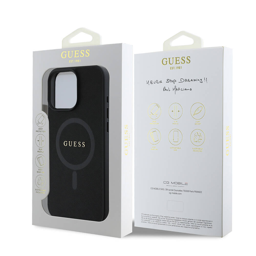 Futrola MagSafe za Apple iPhone 16 Pro Max, Guess, Saffiano Classic Logo, Crna