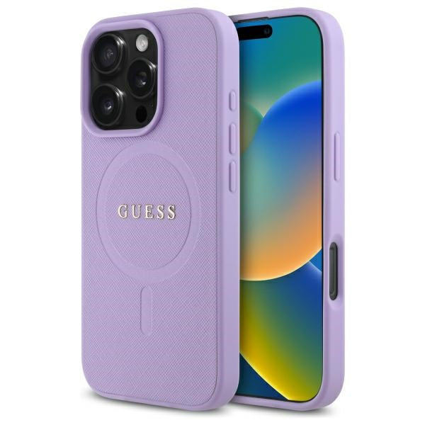 Futrola MagSafe za Apple iPhone 16 Pro Max, Guess, Saffiano, Ljubičasta