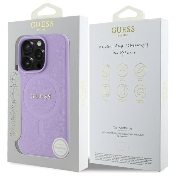 Futrola MagSafe za Apple iPhone 16 Pro Max, Guess, Saffiano, Ljubičasta