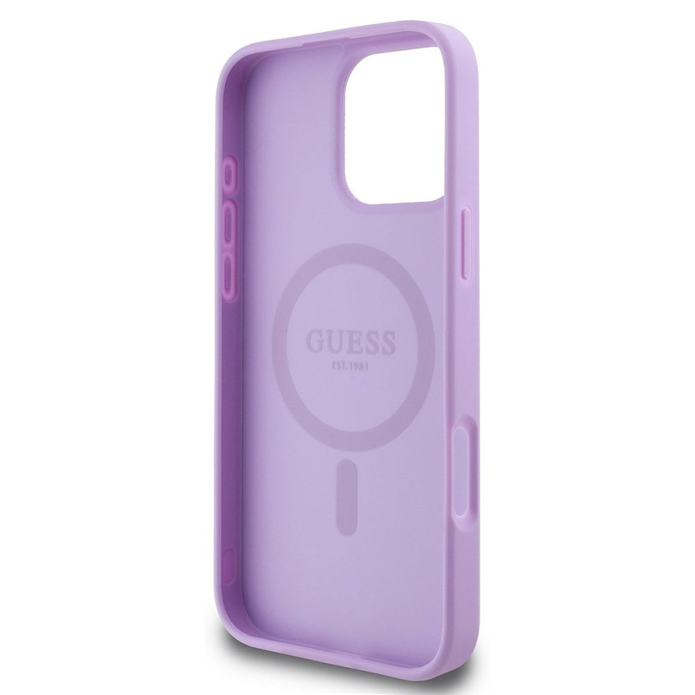 Futrola MagSafe za Apple iPhone 16 Pro Max, Guess, Saffiano Peony Classic Logo, Ljubičasta