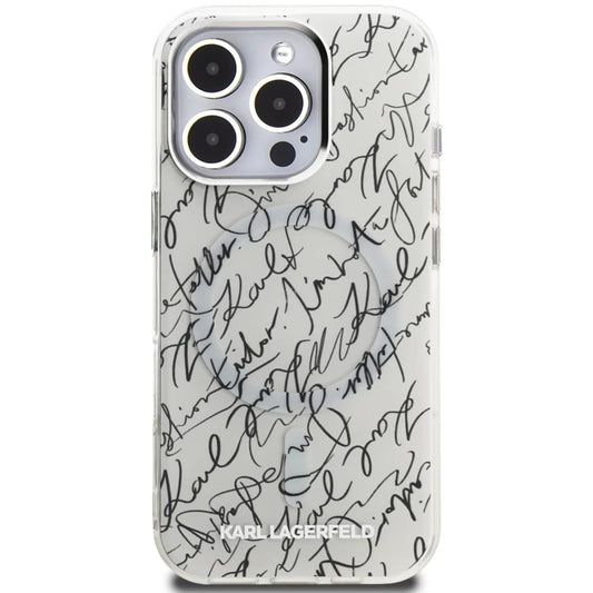 Futrola MagSafe za Apple iPhone 16 Pro Max, Karl Lagerfeld, IML Karl Script Pattern, Bijela