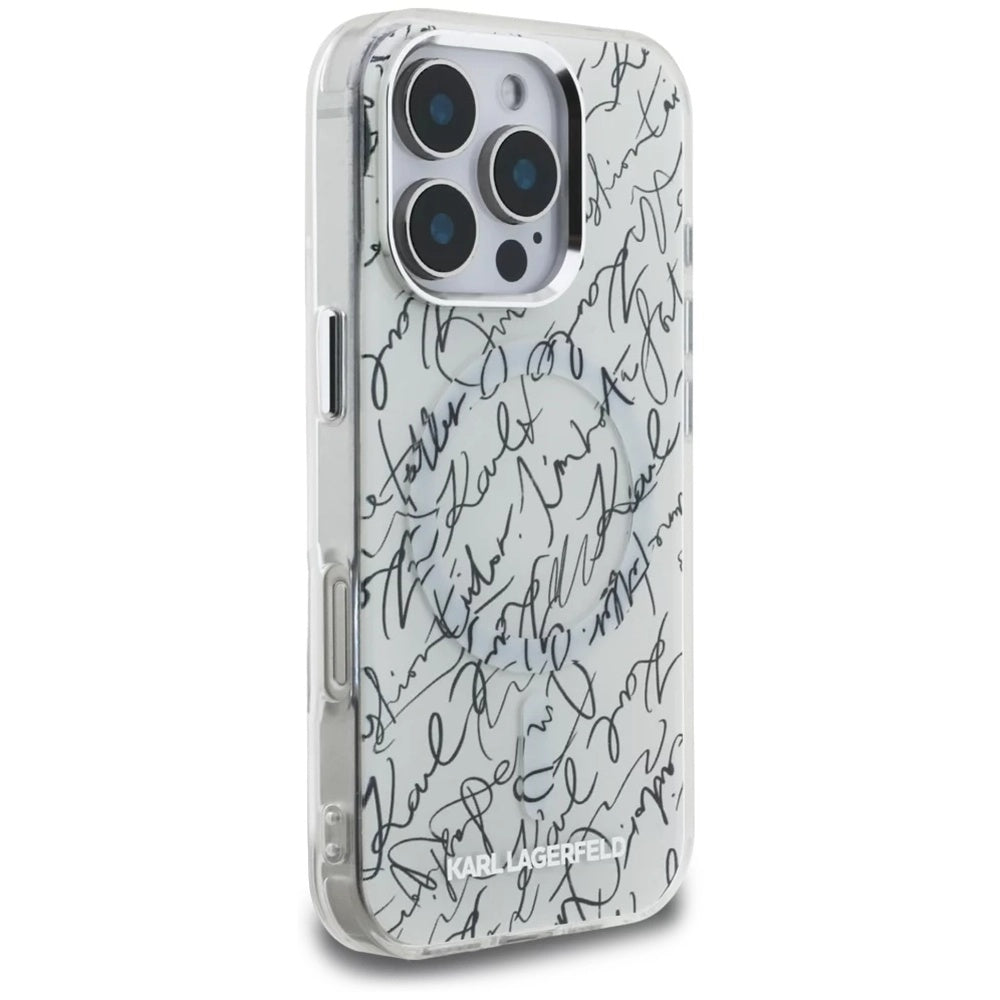 Futrola MagSafe za Apple iPhone 16 Pro Max, Karl Lagerfeld, IML Karl Script Pattern, Bijela
