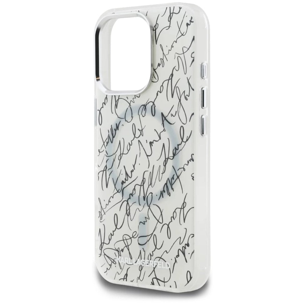 Futrola MagSafe za Apple iPhone 16 Pro Max, Karl Lagerfeld, IML Karl Script Pattern, Bijela