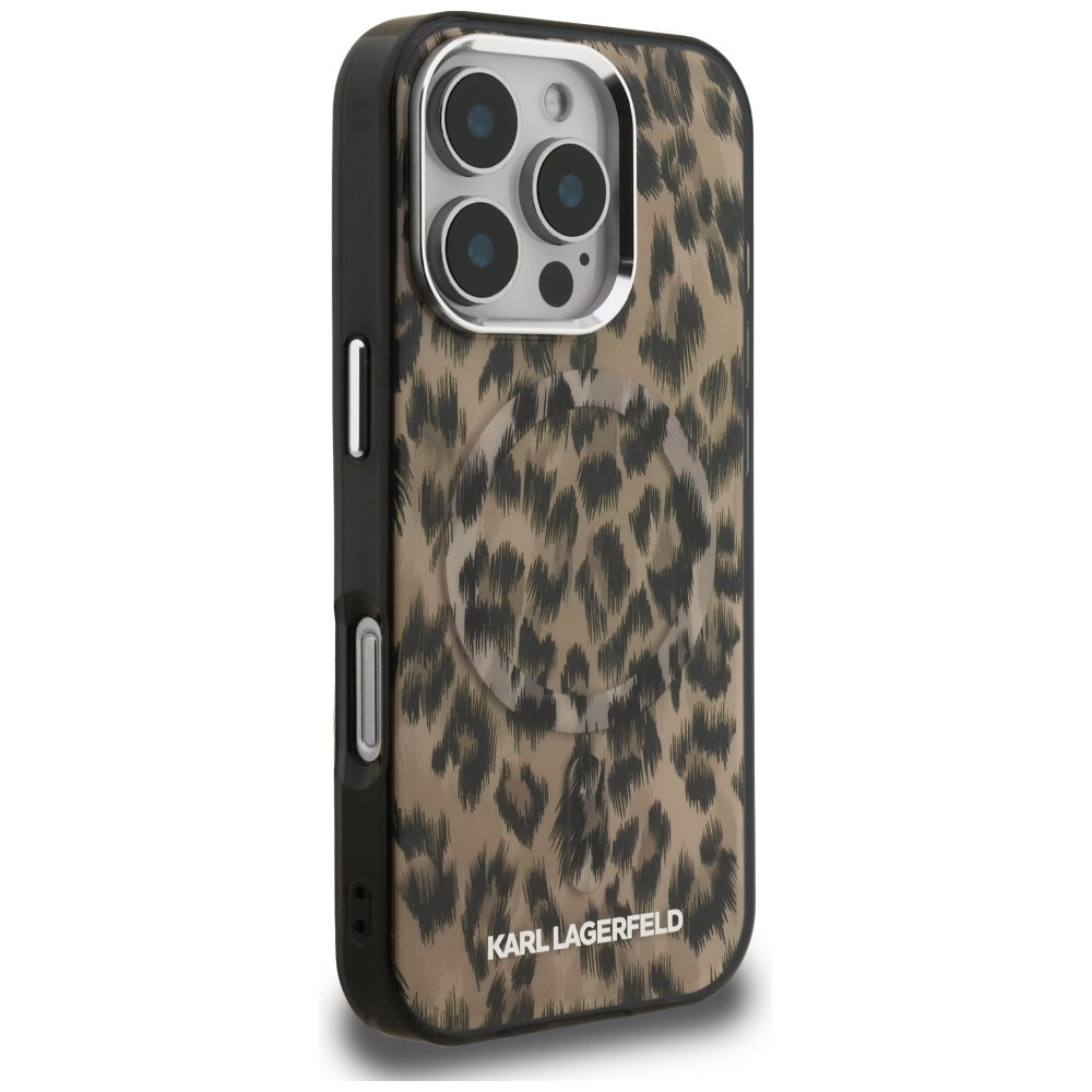 Futrola MagSafe za Apple iPhone 16 Pro Max, Karl Lagerfeld, IML Leopard uzorak, Smeđa