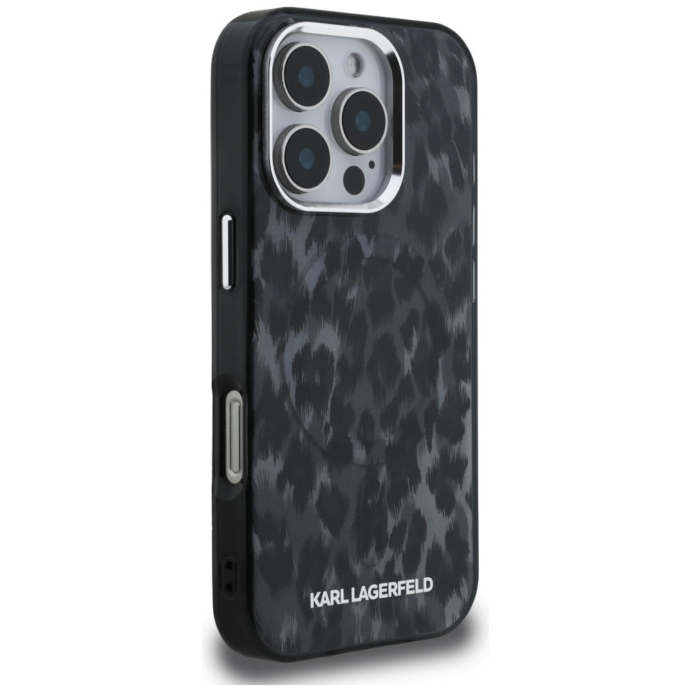 Futrola MagSafe za Apple iPhone 16 Pro Max, Karl Lagerfeld, IML Leopard uzorak, Crna