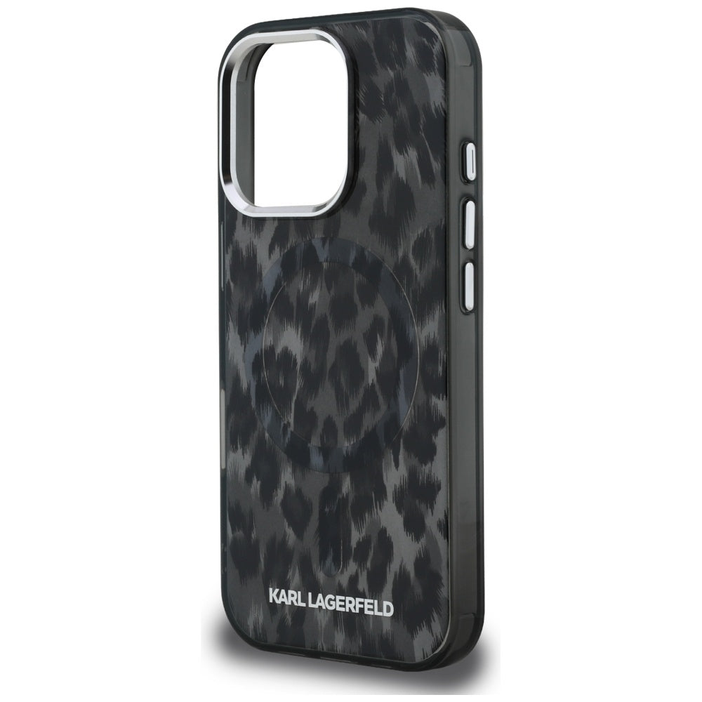 Futrola MagSafe za Apple iPhone 16 Pro Max, Karl Lagerfeld, IML Leopard uzorak, Crna