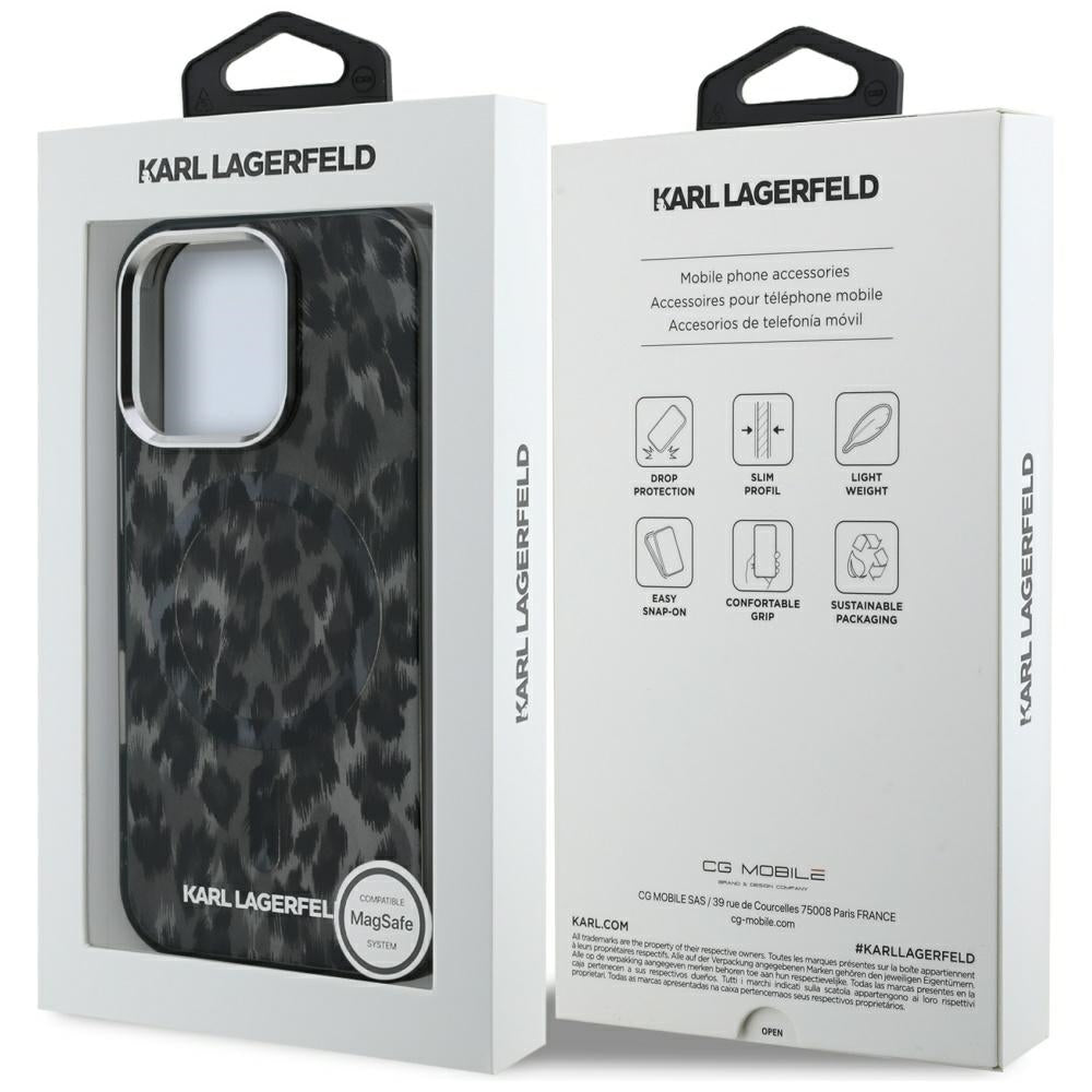 Futrola MagSafe za Apple iPhone 16 Pro Max, Karl Lagerfeld, IML Leopard uzorak, Crna