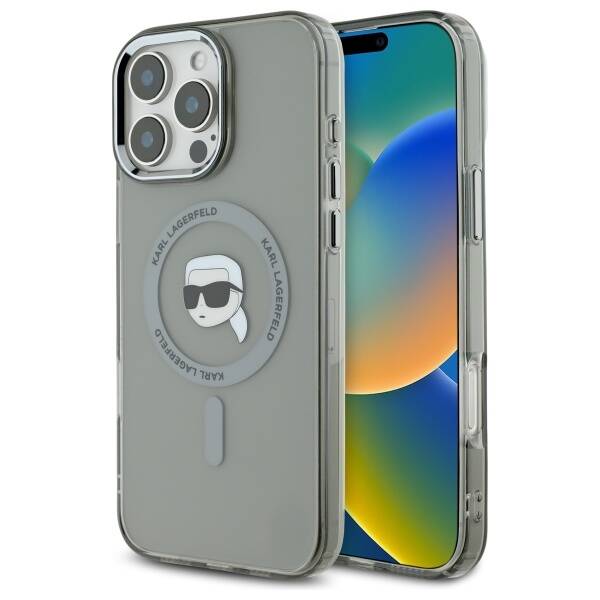 Futrola MagSafe za Apple iPhone 16 Pro Max, Karl Lagerfeld, IML Metal Karl's Head, Crna