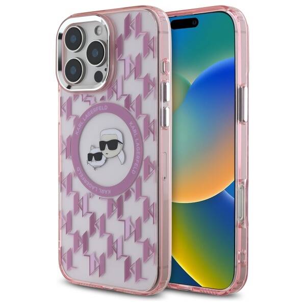 Futrola MagSafe za Apple iPhone 16 Pro Max, Karl Lagerfeld, IML Monogram Karl & Choupette's Heads, Roza
