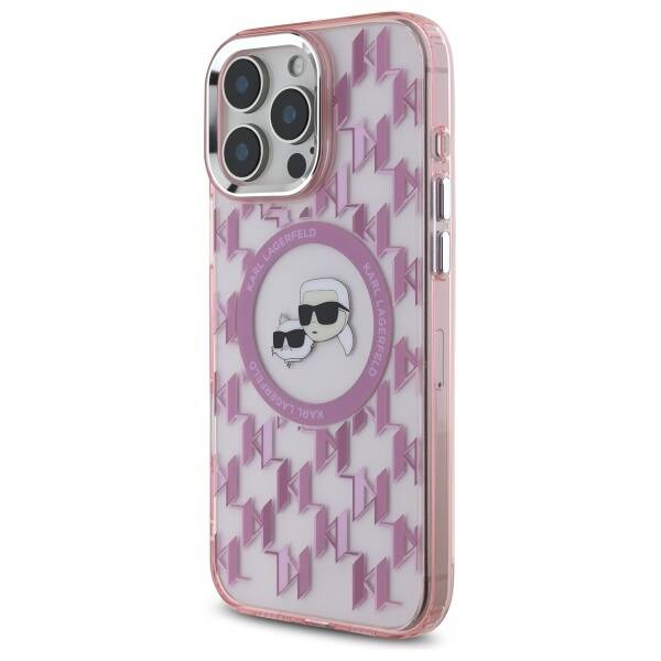 Futrola MagSafe za Apple iPhone 16 Pro Max, Karl Lagerfeld, IML Monogram Karl & Choupette's Heads, Roza