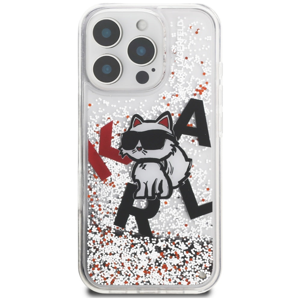 Husa MagSafe za Apple iPhone 16 Pro Max, Karl Lagerfeld, Liquid Glitter Choupette Logo, Prozirna