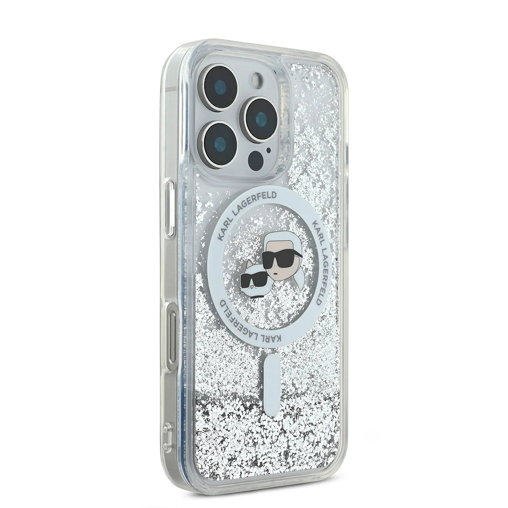 Futrola MagSafe za Apple iPhone 16 Pro Max, Karl Lagerfeld, Liquid Glitter Karl & Choupette's Heads, Prozirna