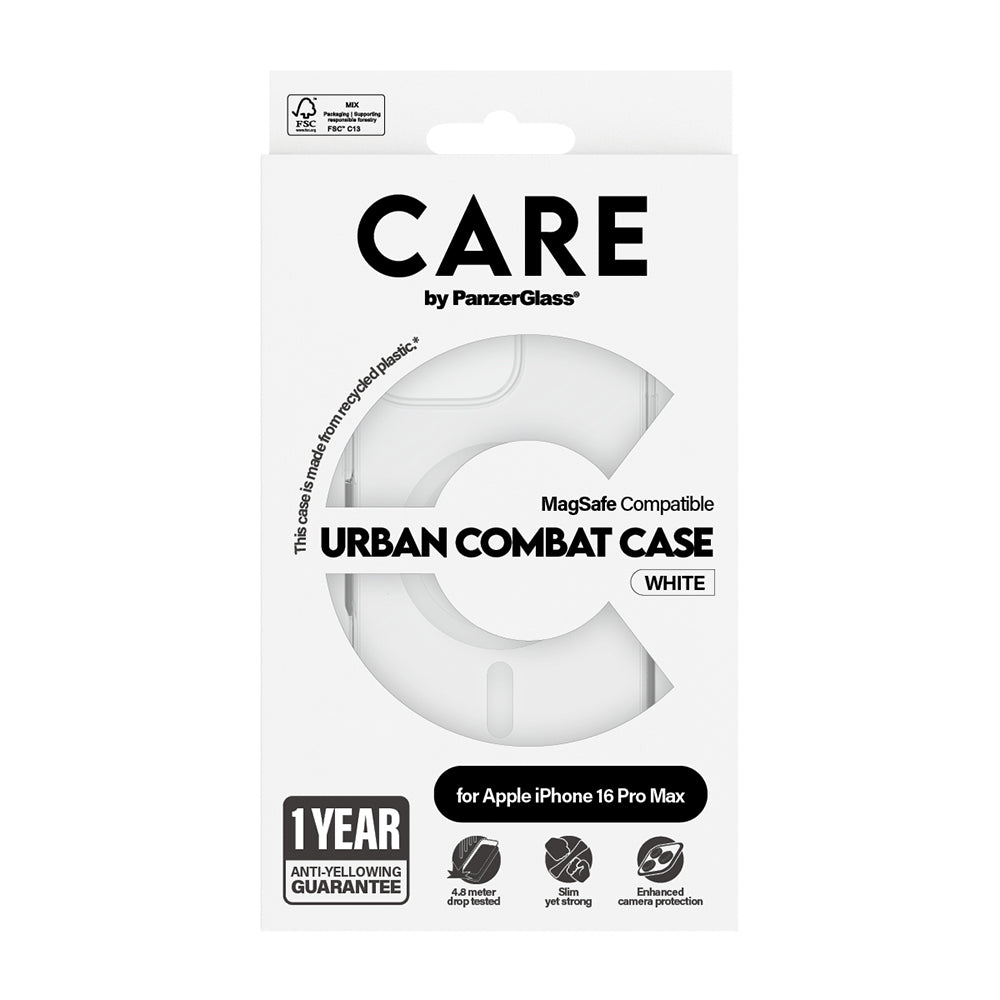 Futrola MagSafe za Apple iPhone 16 Pro Max, PanzerGlass, Care Urban Combat, Bijela Prozirnost