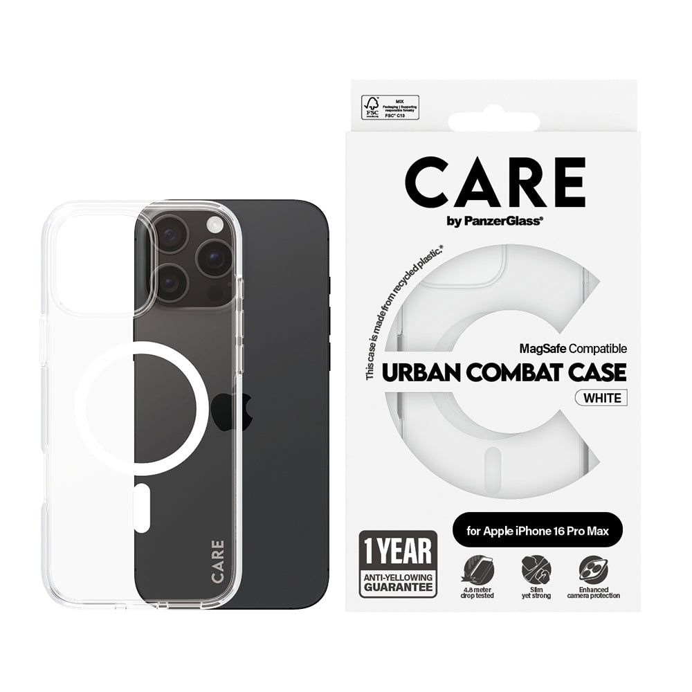Futrola MagSafe za Apple iPhone 16 Pro Max, PanzerGlass, Care Urban Combat, Bijela Prozirnost