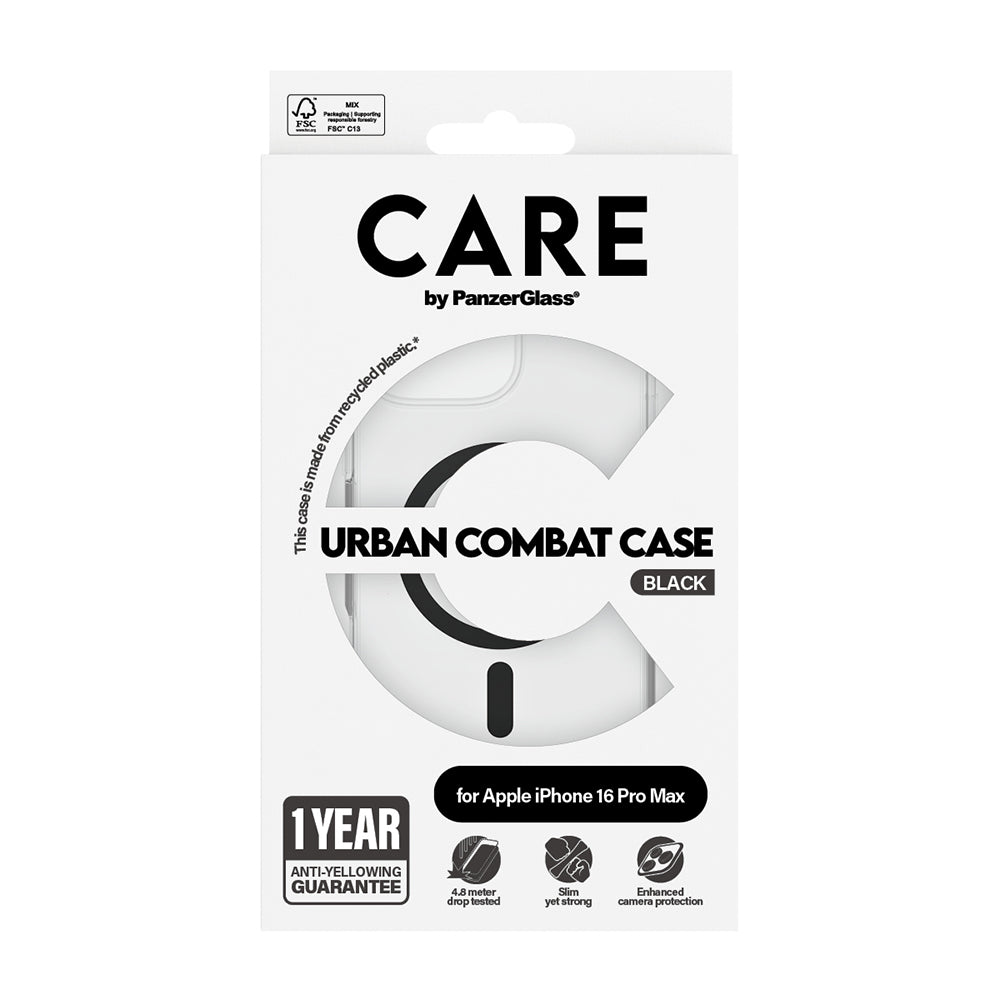 Futrola MagSafe za Apple iPhone 16 Pro Max, PanzerGlass, Care Urban Combat, Crna Prozirnost