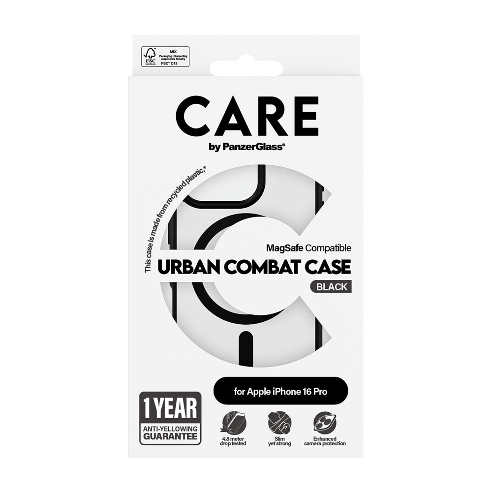 Futrola MagSafe za Apple iPhone 16 Pro, PanzerGlass, Care Urban Combat, Crno Prozirna