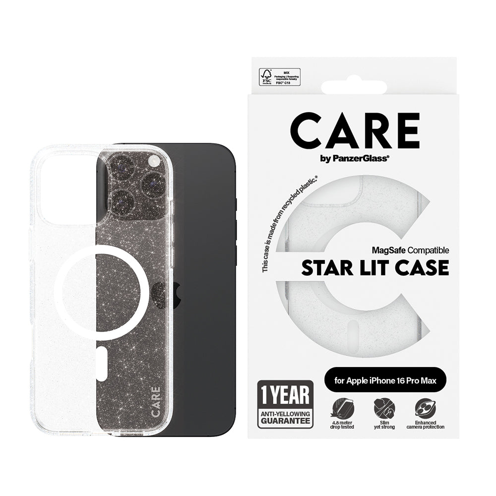 Futrola MagSafe za Apple iPhone 16 Pro, PanzerGlass, Care Urban Combat Star Lit, Bijela Prozirna