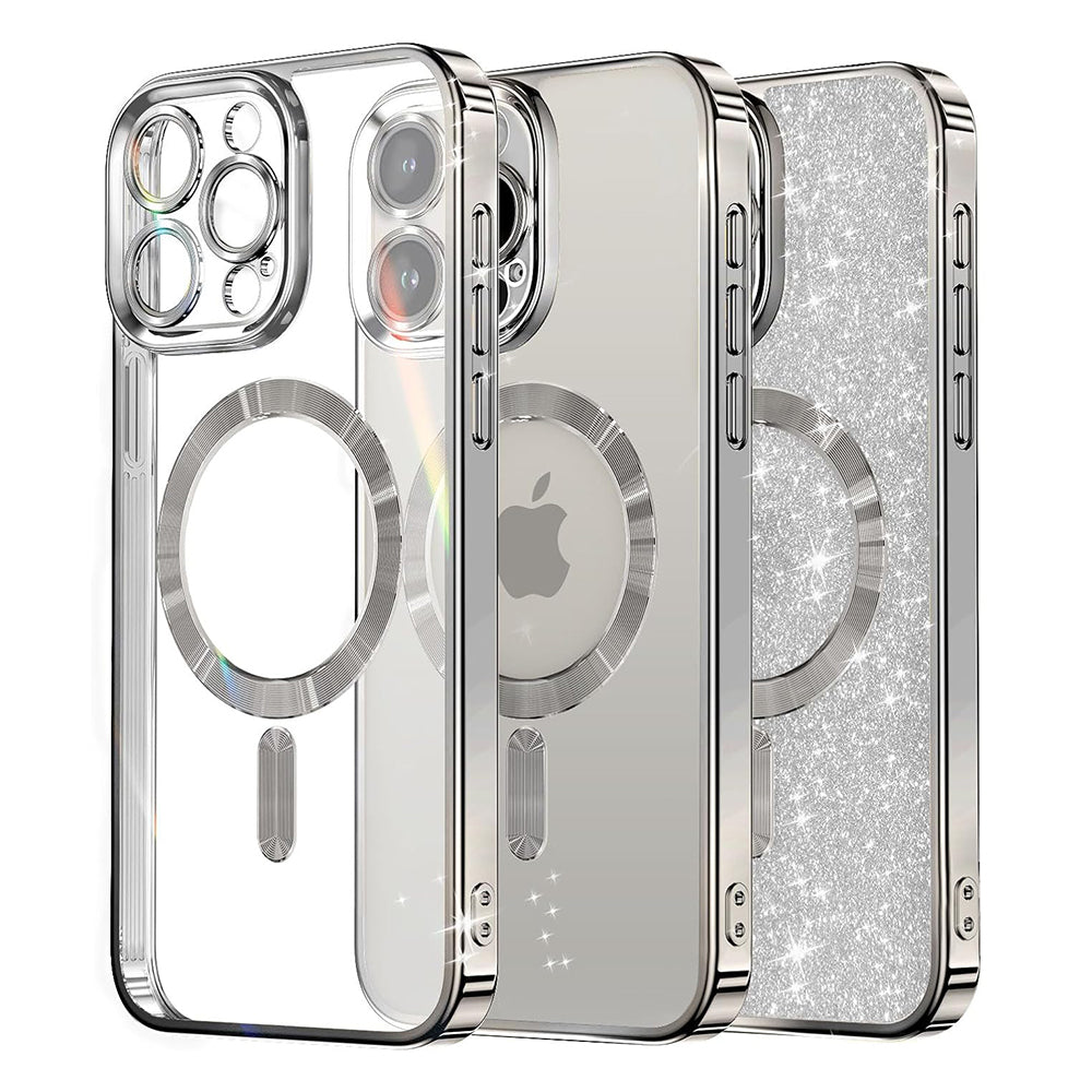 MagSafe futrola za Apple iPhone 16 Pro, Techsuit, Luxury Glitter, Srebrna
