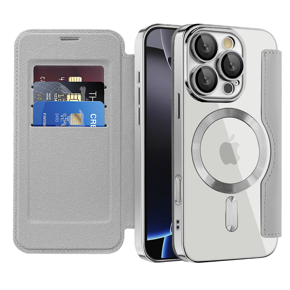 MagSafe futrola za Apple iPhone 16 Pro, Techsuit, SmartMag Book, Siva