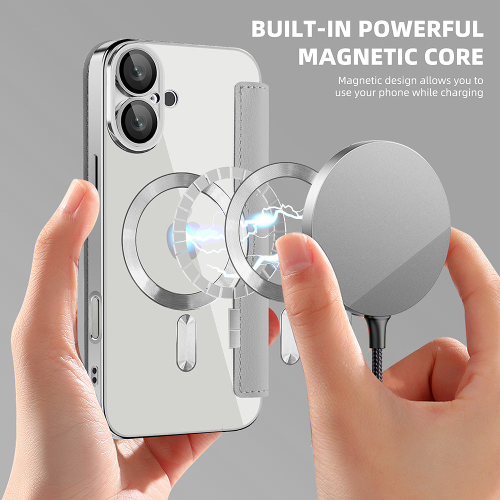 MagSafe futrola za Apple iPhone 16, Techsuit, SmartMag Book, Siva