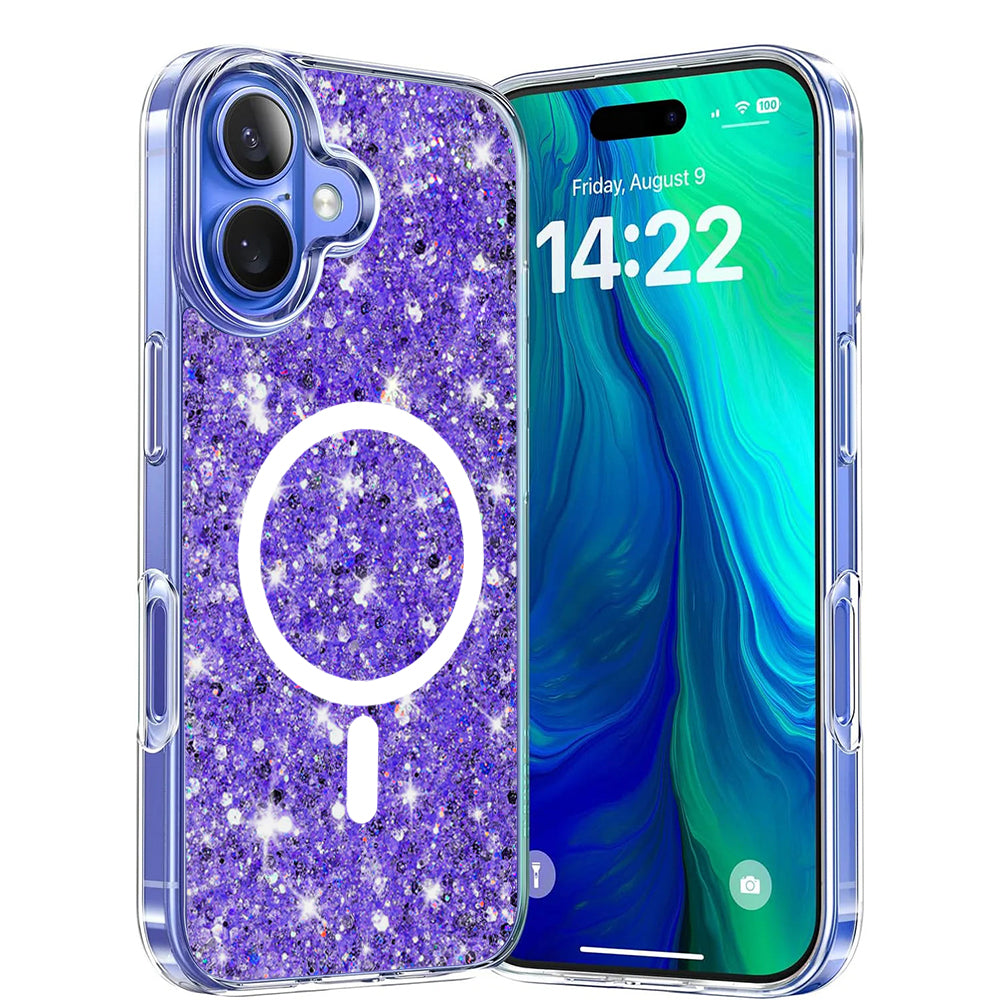 MagSafe futrola za Apple iPhone 16, Techsuit, Sjajni Glitter, Ljubičasta