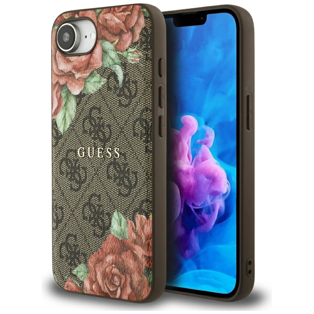 MagSafe futrola za Apple iPhone 17e / 16e, Guess, 4G Flowers Print, smeđa